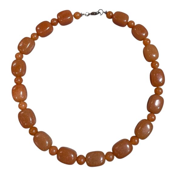 Sterling Silver Clasped Orange Aventurine Gemstone Beaded Necklace Handmade 17" - Picture 3 of 7